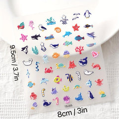 Summer Nail Art Stickers Decals 5D Embossed Starfish Shell Nail Decals