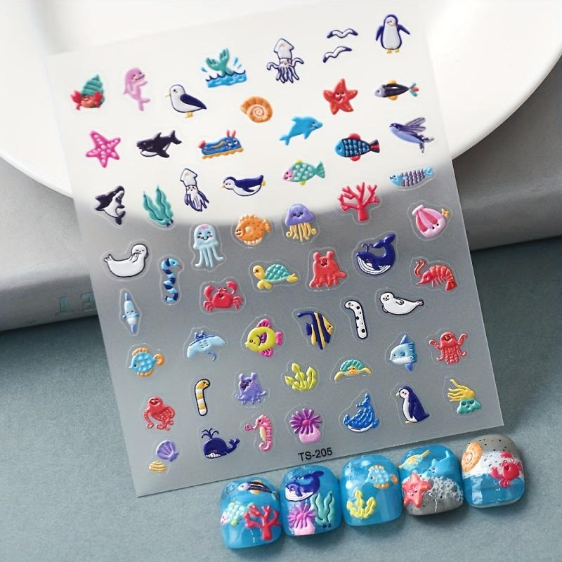 Summer Nail Art Stickers Decals 5D Embossed Starfish Shell Nail Decals