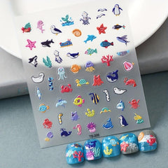 Summer Nail Art Stickers Decals 5D Embossed Starfish Shell Nail Decals