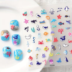 Summer Nail Art Stickers Decals 5D Embossed Starfish Shell Nail Decals