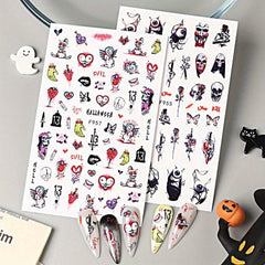2pcs Spooky Halloween Nail Art Stickers - Ghost Joker Blood Skull Designs