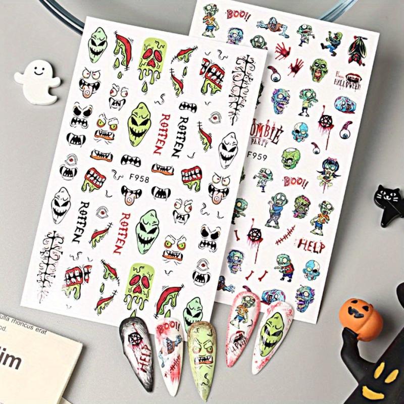 2pcs Spooky Halloween Nail Art Stickers - Ghost Joker Blood Skull Designs
