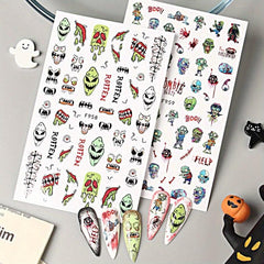2pcs Spooky Halloween Nail Art Stickers - Ghost Joker Blood Skull Designs