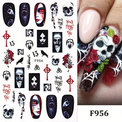 2pcs Spooky Halloween Nail Art Stickers - Ghost Joker Blood Skull Designs