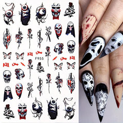 2pcs Spooky Halloween Nail Art Stickers - Ghost Joker Blood Skull Designs
