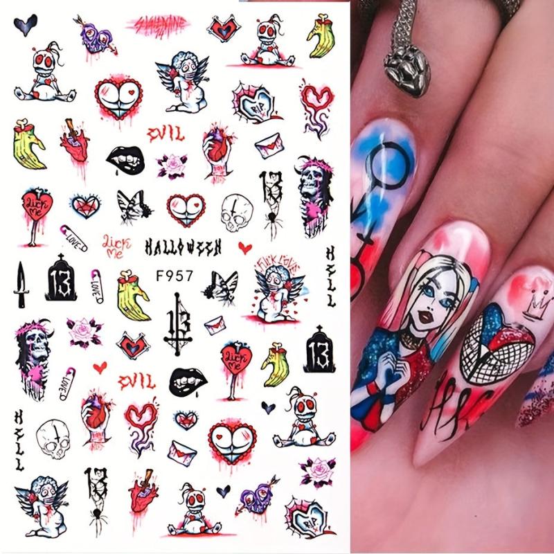 2pcs Spooky Halloween Nail Art Stickers - Ghost Joker Blood Skull Designs