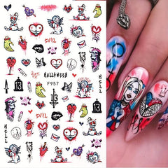 2pcs Spooky Halloween Nail Art Stickers - Ghost Joker Blood Skull Designs