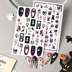 2pcs Spooky Halloween Nail Art Stickers - Ghost Joker Blood Skull Designs