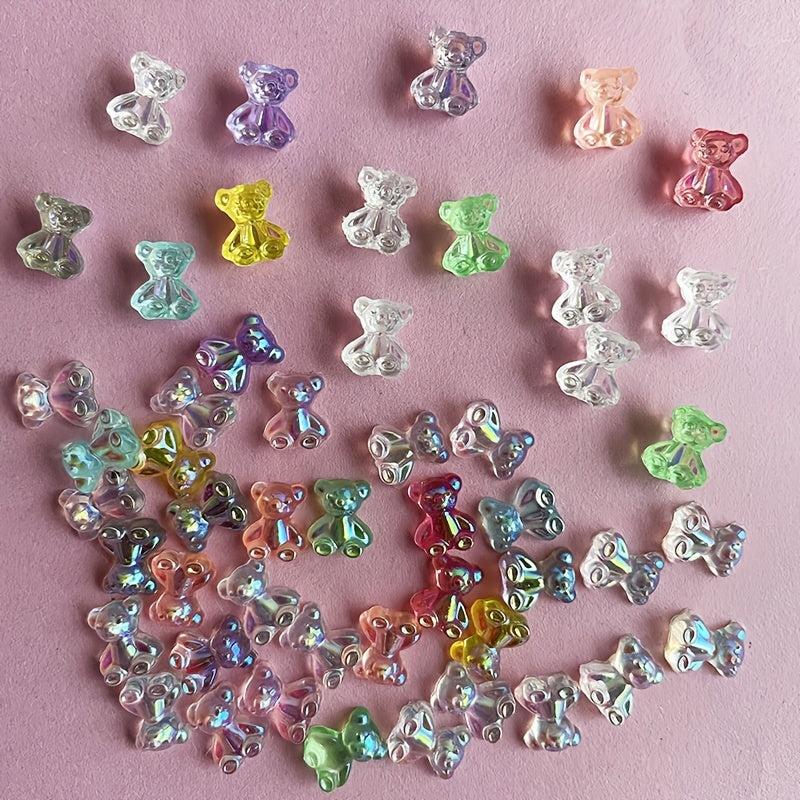 50 Pcs Aurora Bear Resin Nail Charms DIY Manicure Accessories