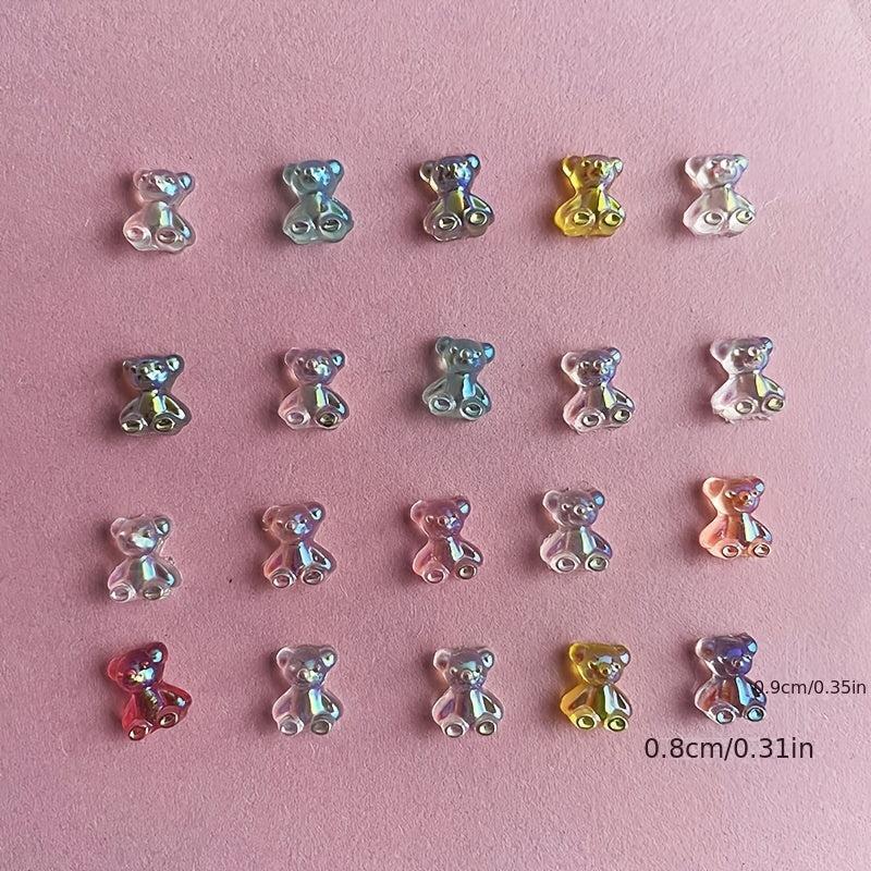 50 Pcs Aurora Bear Resin Nail Charms DIY Manicure Accessories