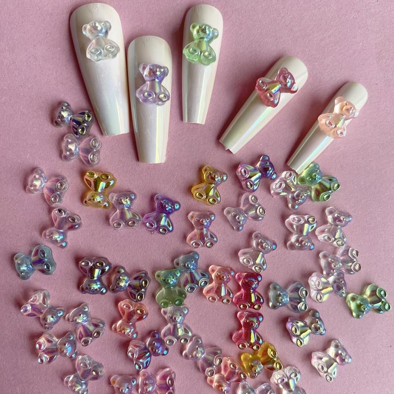 50 Pcs Aurora Bear Resin Nail Charms DIY Manicure Accessories