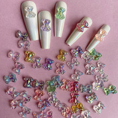 50 Pcs Aurora Bear Resin Nail Charms DIY Manicure Accessories