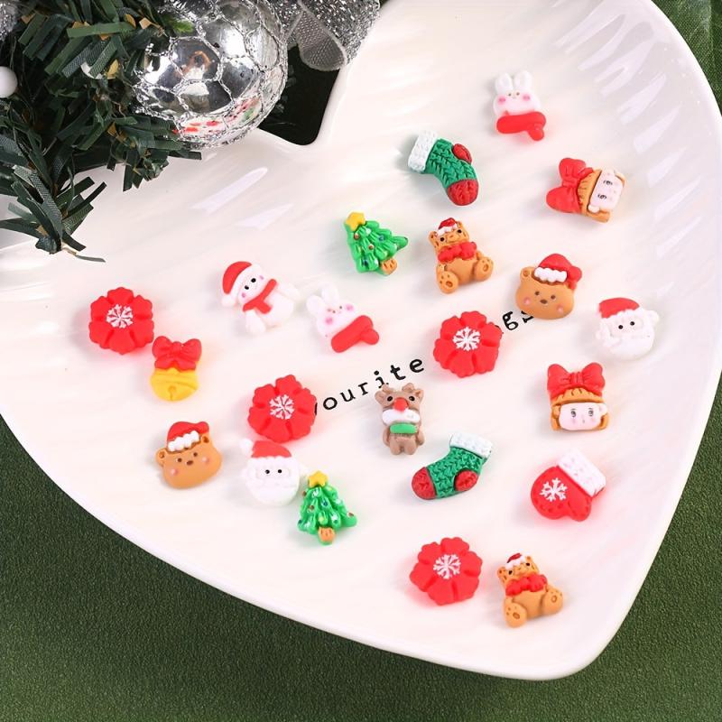 20pcs Christmas Cartoon Nail Art Charms Bell Snowflake Elk Snowman Santa Claus