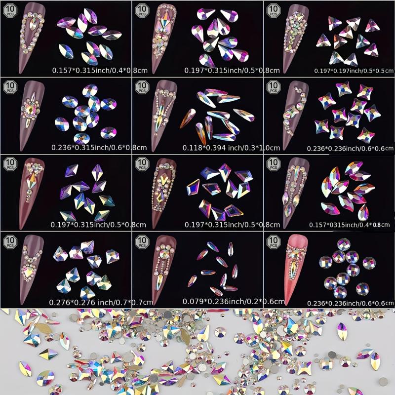 Crystal Flatback Rhinestones for Nails Crafts AB Crystals 3D Nail Art