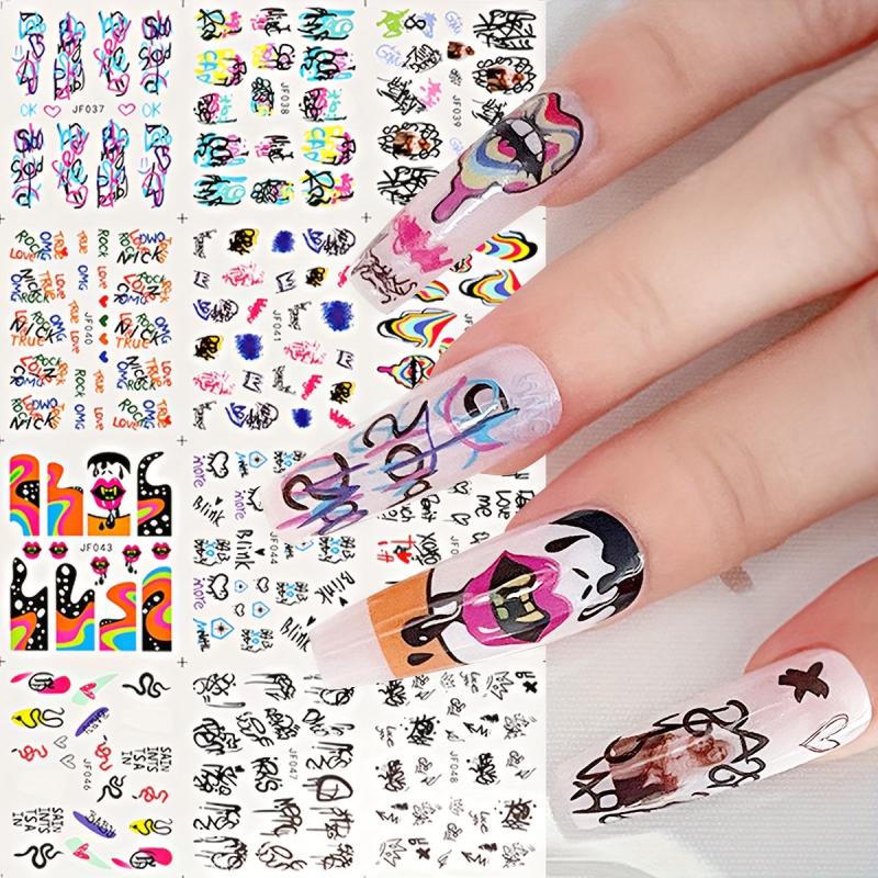 Abstract Nail Stickers Graffiti Water Decals Halloween Transfer Decoration