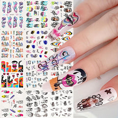Abstract Nail Stickers Graffiti Water Decals Halloween Transfer Decoration