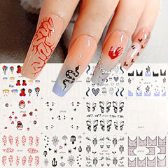 Abstract Nail Stickers Graffiti Water Decals Halloween Transfer Decoration