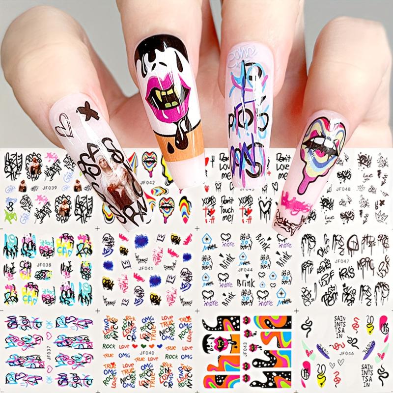 Abstract Nail Stickers Graffiti Water Decals Halloween Transfer Decoration