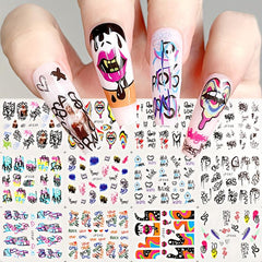 Abstract Nail Stickers Graffiti Water Decals Halloween Transfer Decoration