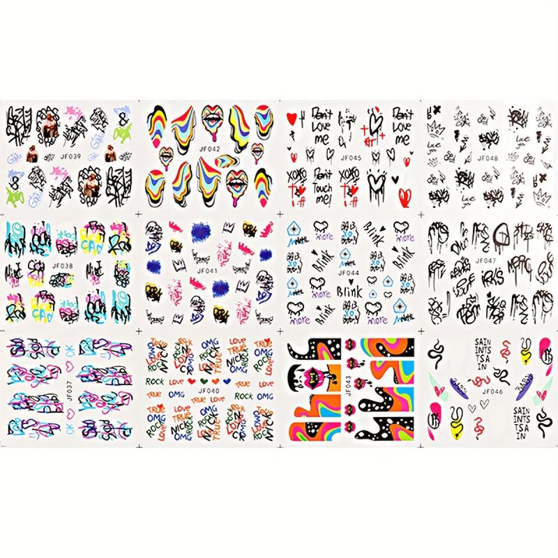 Abstract Nail Stickers Graffiti Water Decals Halloween Transfer Decoration