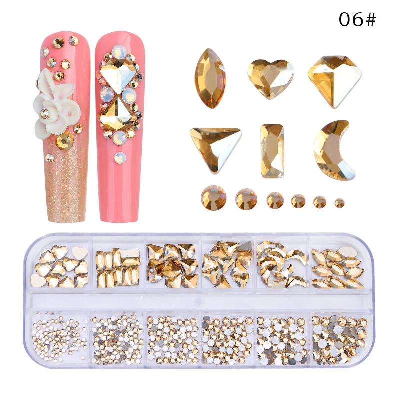 12 Grids 3D Flatback Nail Rhinestones Kit AB Crystal Rhinestones Nail Charms
