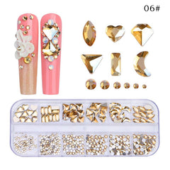 12 Grids 3D Flatback Nail Rhinestones Kit AB Crystal Rhinestones Nail Charms