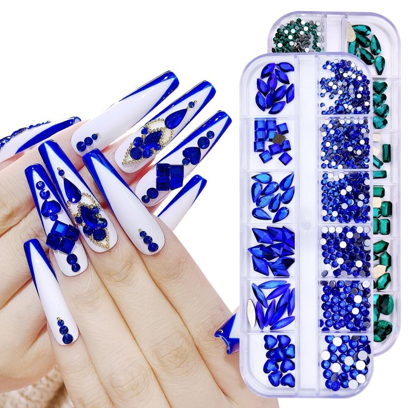 12 Grids 3D Flatback Nail Rhinestones Kit AB Crystal Rhinestones Nail Charms