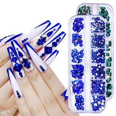 12 Grids 3D Flatback Nail Rhinestones Kit AB Crystal Rhinestones Nail Charms