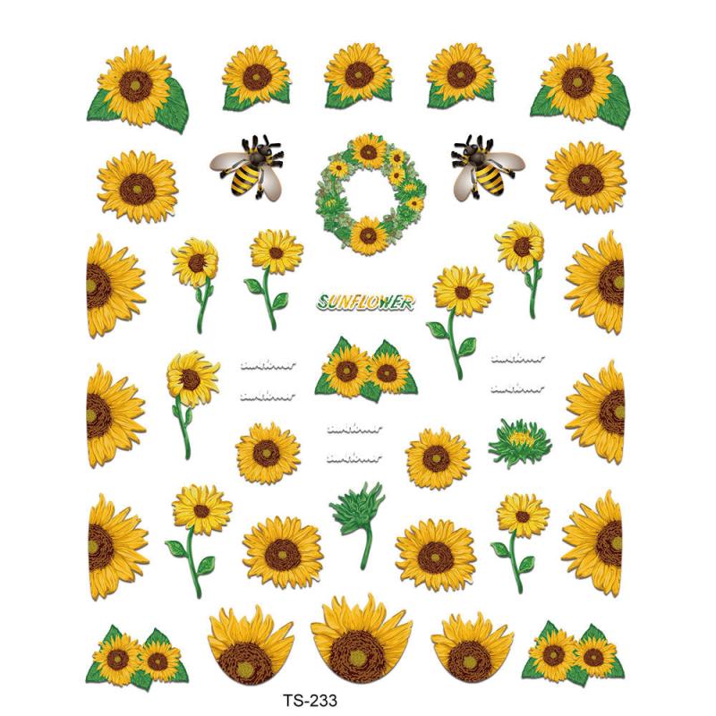 Summer Sunflower Bee Nail Art Stickers 5D Embossed Nail Art Decals