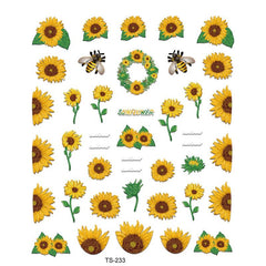 Summer Sunflower Bee Nail Art Stickers 5D Embossed Nail Art Decals
