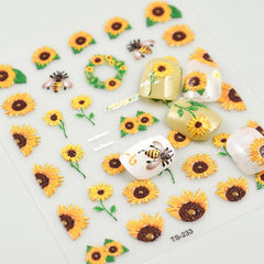 Summer Sunflower Bee Nail Art Stickers 5D Embossed Nail Art Decals