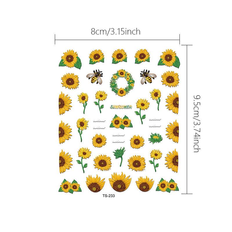 Summer Sunflower Bee Nail Art Stickers 5D Embossed Nail Art Decals