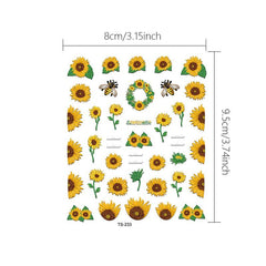Summer Sunflower Bee Nail Art Stickers 5D Embossed Nail Art Decals