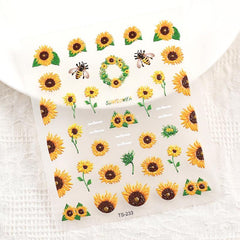 Summer Sunflower Bee Nail Art Stickers 5D Embossed Nail Art Decals