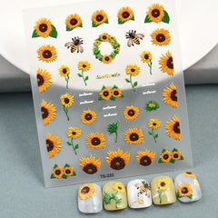 Summer Sunflower Bee Nail Art Stickers 5D Embossed Nail Art Decals
