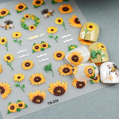 Summer Sunflower Bee Nail Art Stickers 5D Embossed Nail Art Decals