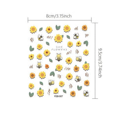 Summer Sunflower Bee Nail Art Stickers 5D Embossed Nail Art Decals