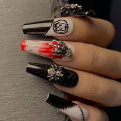 36pcs 3D Halloween Skeleton Spider Nail Art Charms With Rhinestones