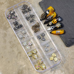 36pcs 3D Halloween Skeleton Spider Nail Art Charms With Rhinestones
