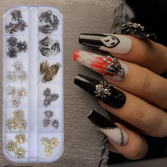 36pcs 3D Halloween Skeleton Spider Nail Art Charms With Rhinestones