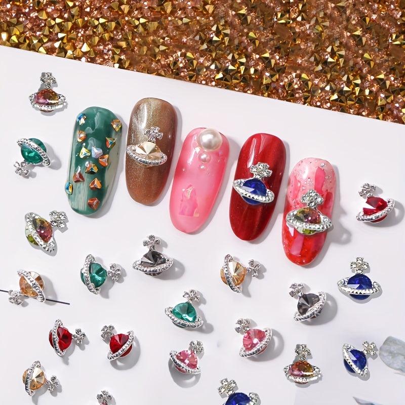 5pcs Zircon Planet Charms Crystal Rhinestones for Manicure Accessories