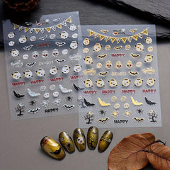 Halloween Nail Art Sticker Self Adhesive Ghost Skull Pumpkin Bat Spider Witch