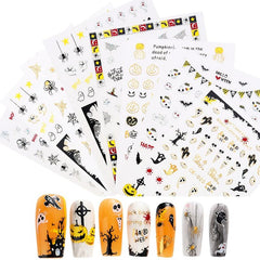 Halloween Nail Art Sticker Self Adhesive Ghost Skull Pumpkin Bat Spider Witch