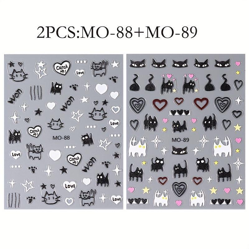 2 Sheets 5D Embossed Graffiti Cartoon Nail Stickers