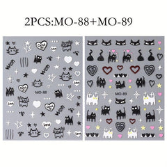 2 Sheets 5D Embossed Graffiti Cartoon Nail Stickers