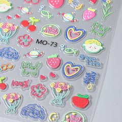 2 Sheets 5D Embossed Graffiti Cartoon Nail Stickers