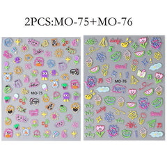 2 Sheets 5D Embossed Graffiti Cartoon Nail Stickers