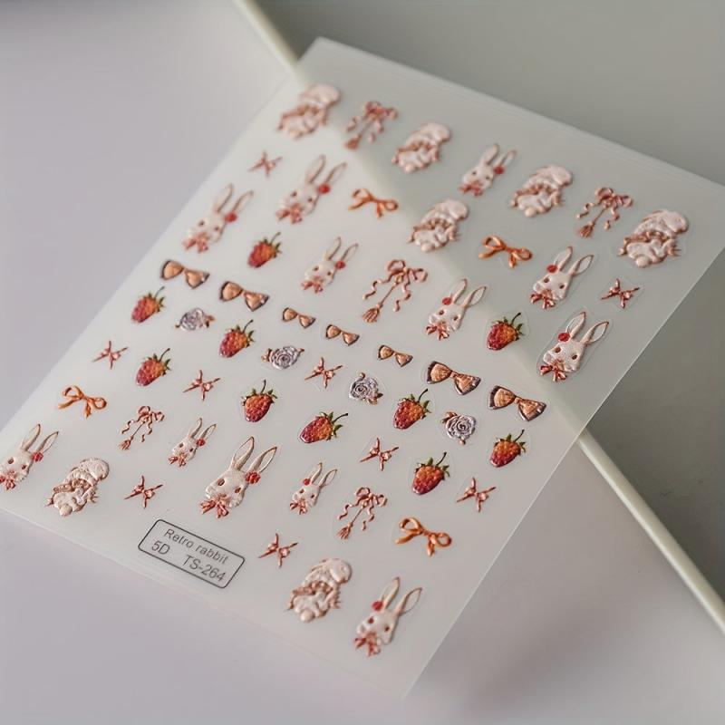 Embossed Easter Bunny Nail Art Stickers for Women Girls