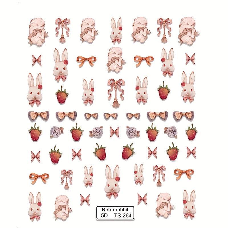 Embossed Easter Bunny Nail Art Stickers for Women Girls