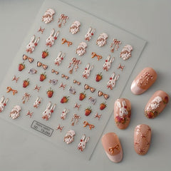 Embossed Easter Bunny Nail Art Stickers for Women Girls